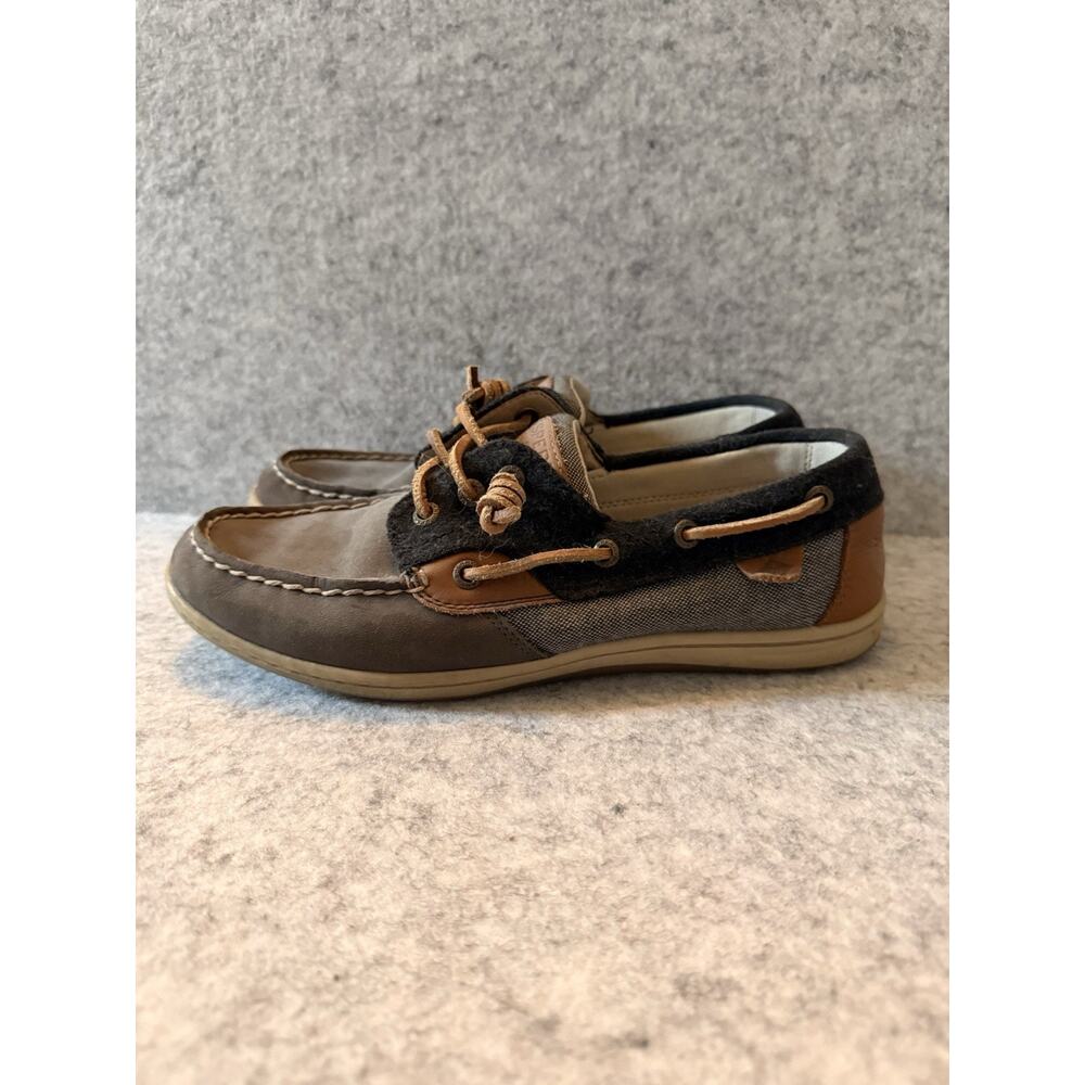 Sperry Top-Sider Bluegray/brown leather w/fabric trim boat shoes size US 9 women